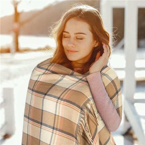 Womens winter plaid scarf large blanket shawl wrap warm soft cozy fall accessory - Picture 4 of 7